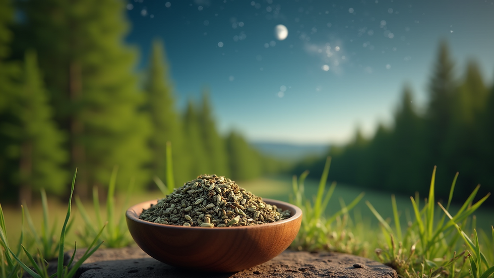 Close-up view of dried herbs in a wooden bowl
