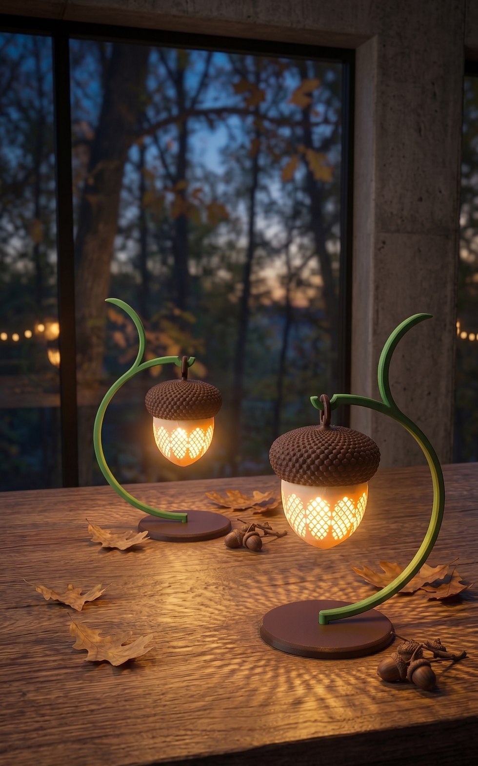 Thumbnail: Illuminated Acorn Tea Light Lamp showing intricate lattice light pattern
