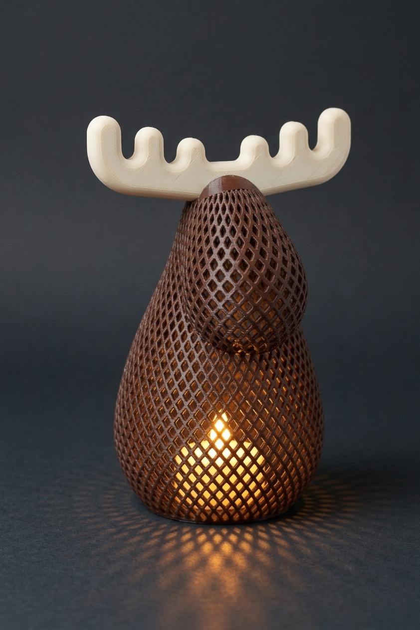Thumbnail: Nature-inspired Moose Lantern illuminated with warm LED tea light
