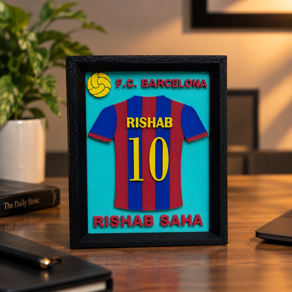 Thumbnail: Custom FC Barcelona jersey frame with Rishab and number 10
