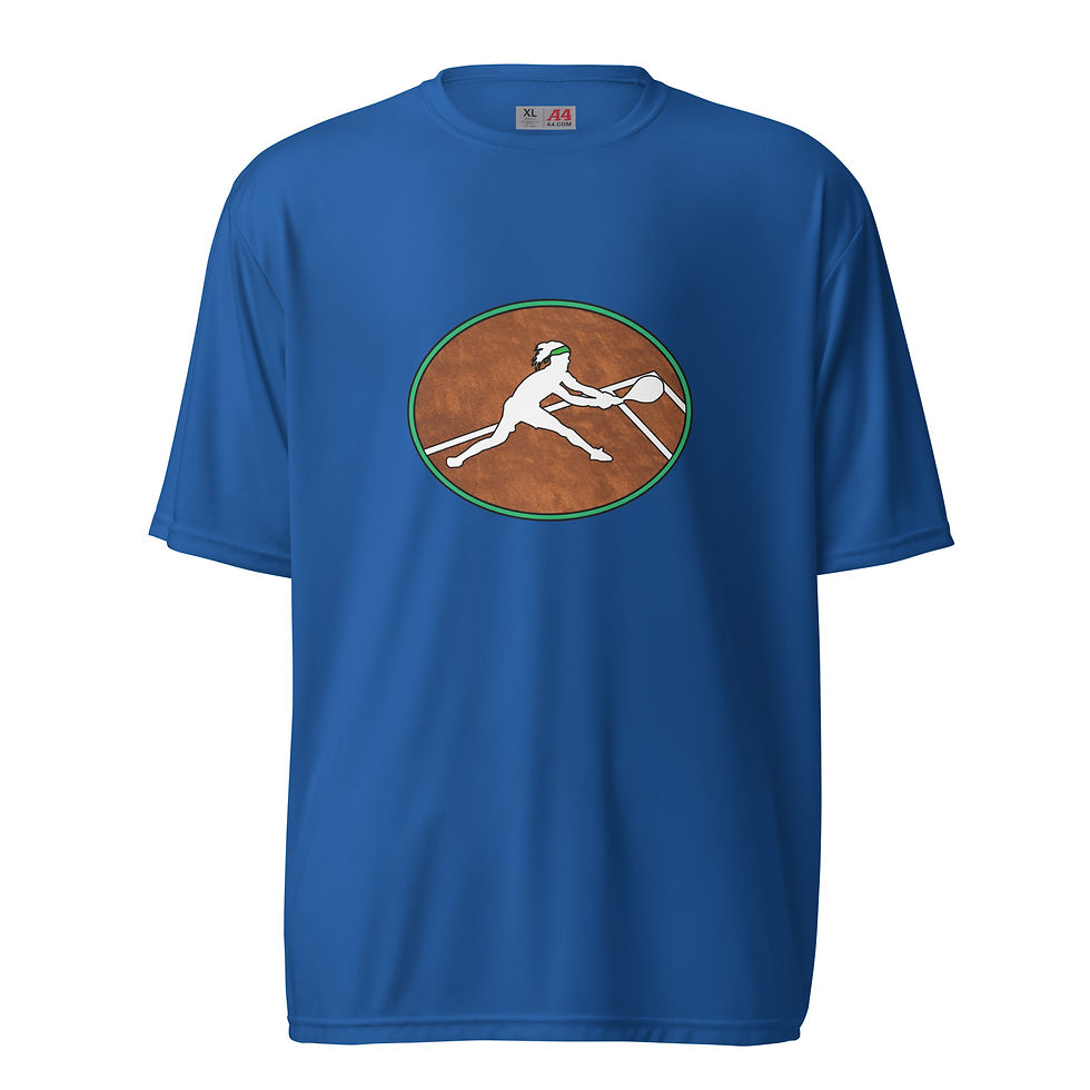 Thumbnail: Tennis Player Backhand Slide Clay Court Silhouette Performance Crew Neck T-shirt