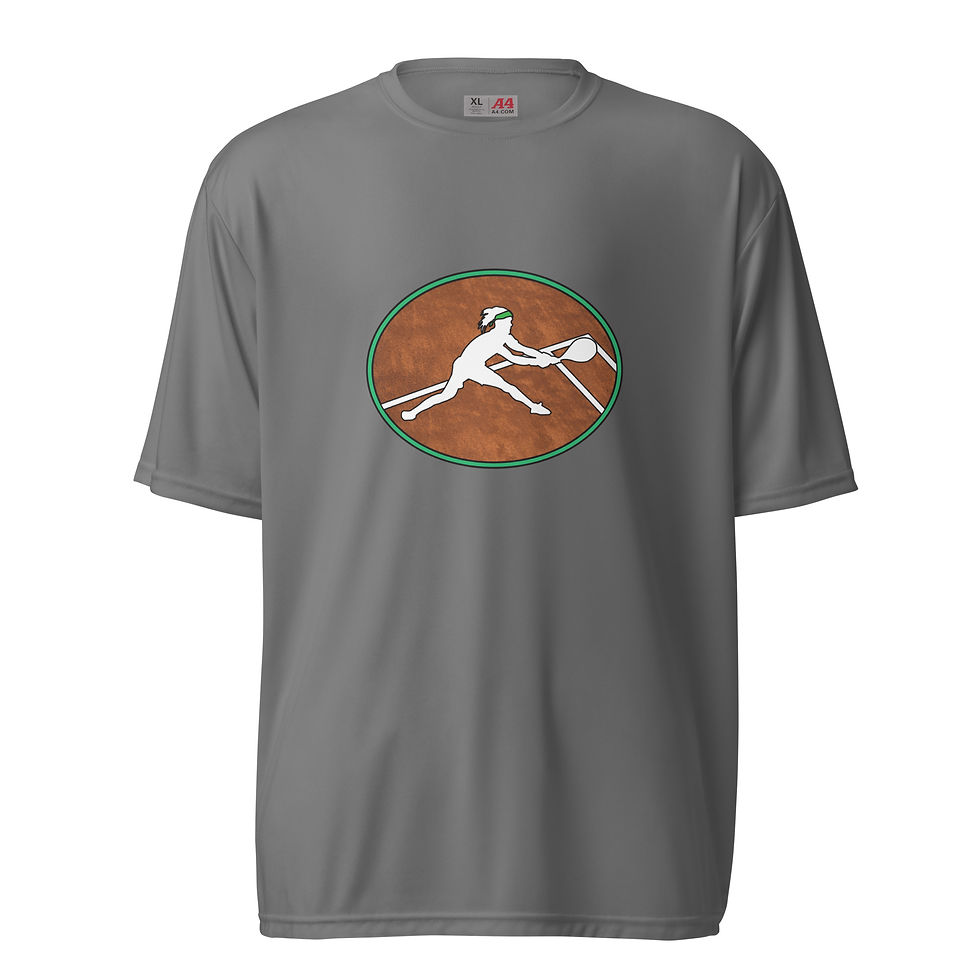 Thumbnail: Tennis Player Backhand Slide Clay Court Silhouette Performance Crew Neck T-shirt