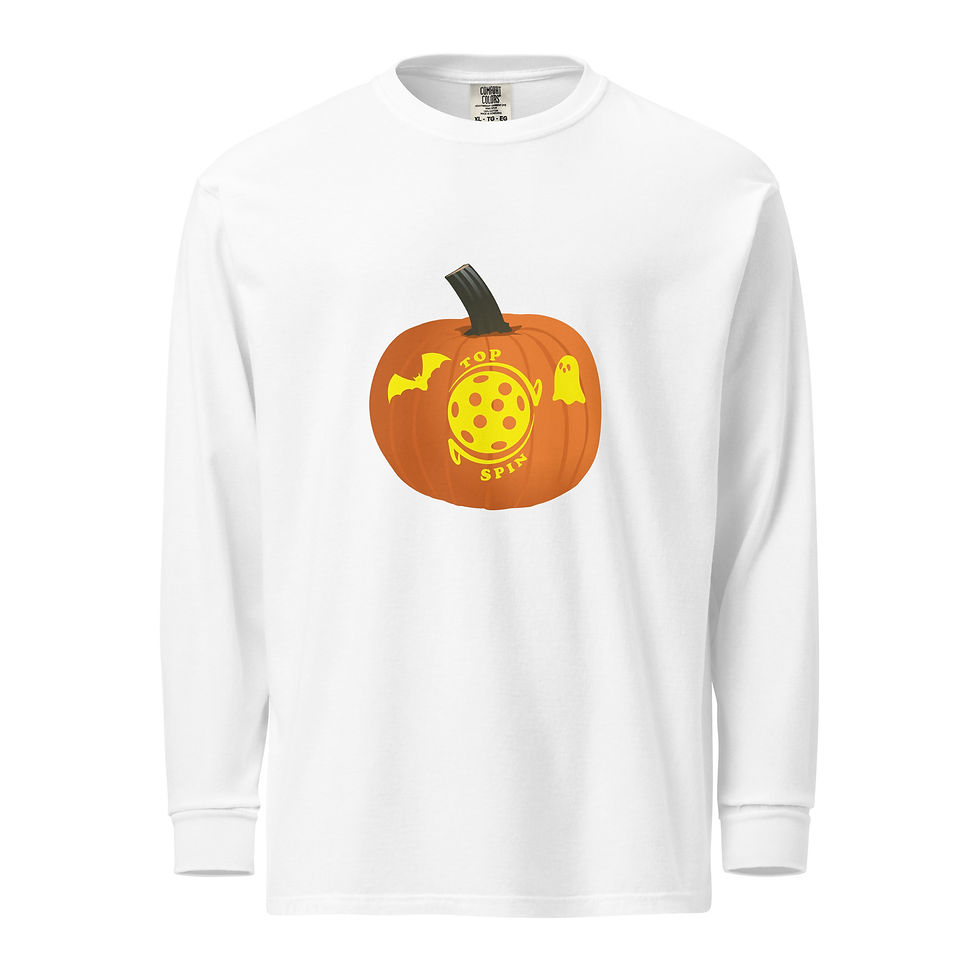 Thumbnail: Pickle Ball Top Spin Jack O' Lantern Heavyweight Long Sleeve Shirt