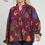 Thumbnail: UMGEE Floral Print V Neck Open Collar Top -Burgundy Mix