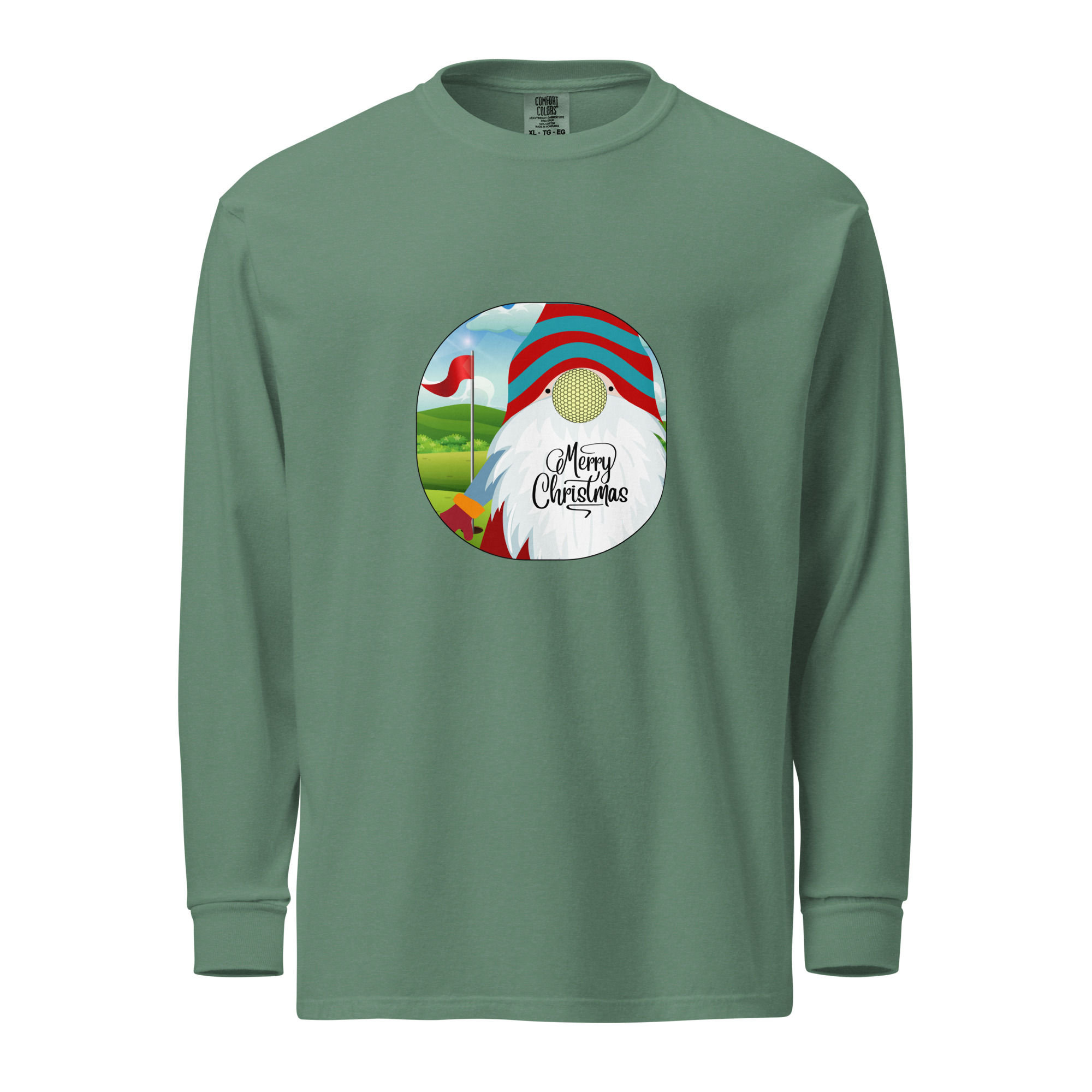 Golf Gnome Merry Christmas Unisex Heavyweight Long Sleeve Shirt
