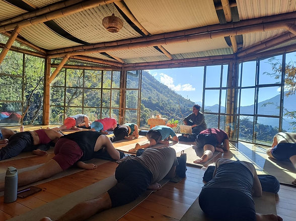 yoga studio overlooking lake atitlan an a sunny day