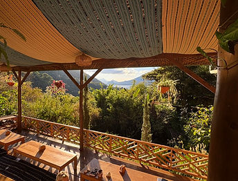 the beautiful serine lobby of Kawoq forest overlooking Lake Atitlan