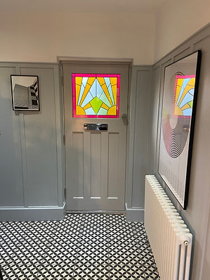 1930's door with stained glass and ultion smart lock