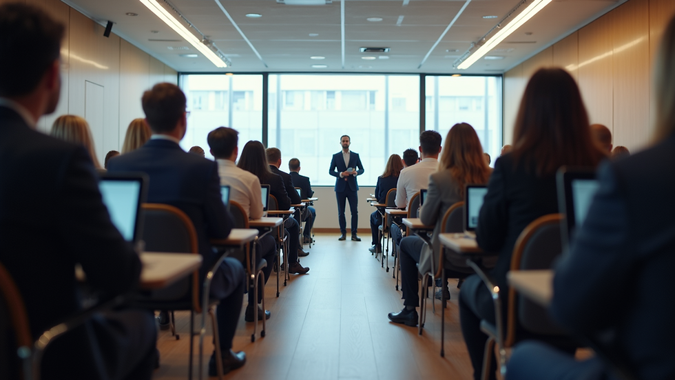 Eye-level view of a conference room with professionals attending a training session