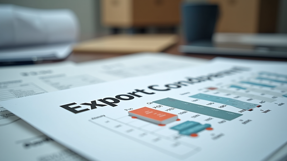 Close-up view of export documents and shipping labels on a desk