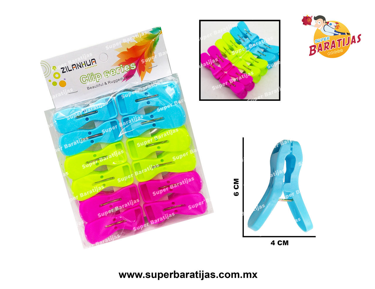 (2J11) PINZA PLASTICO P/ROPA C/12