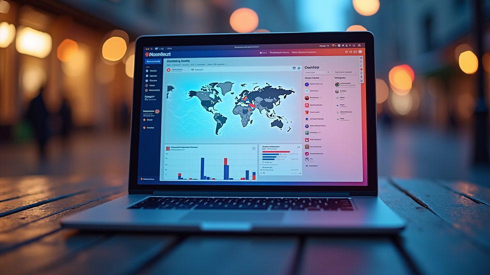Eye-level view of a vibrant social media dashboard on a laptop