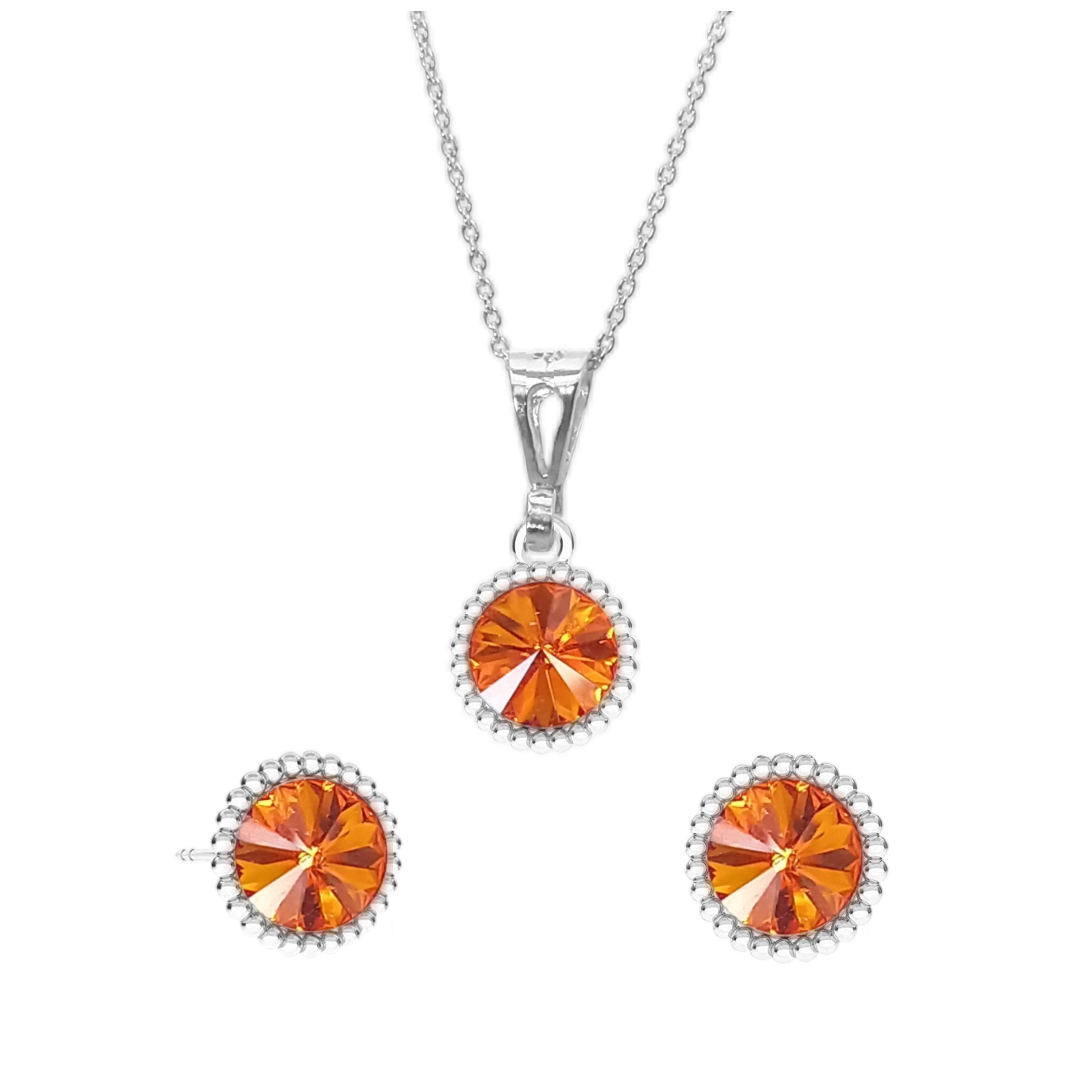 SET NAJAD Pendant Drop Silver Necklace & Studs