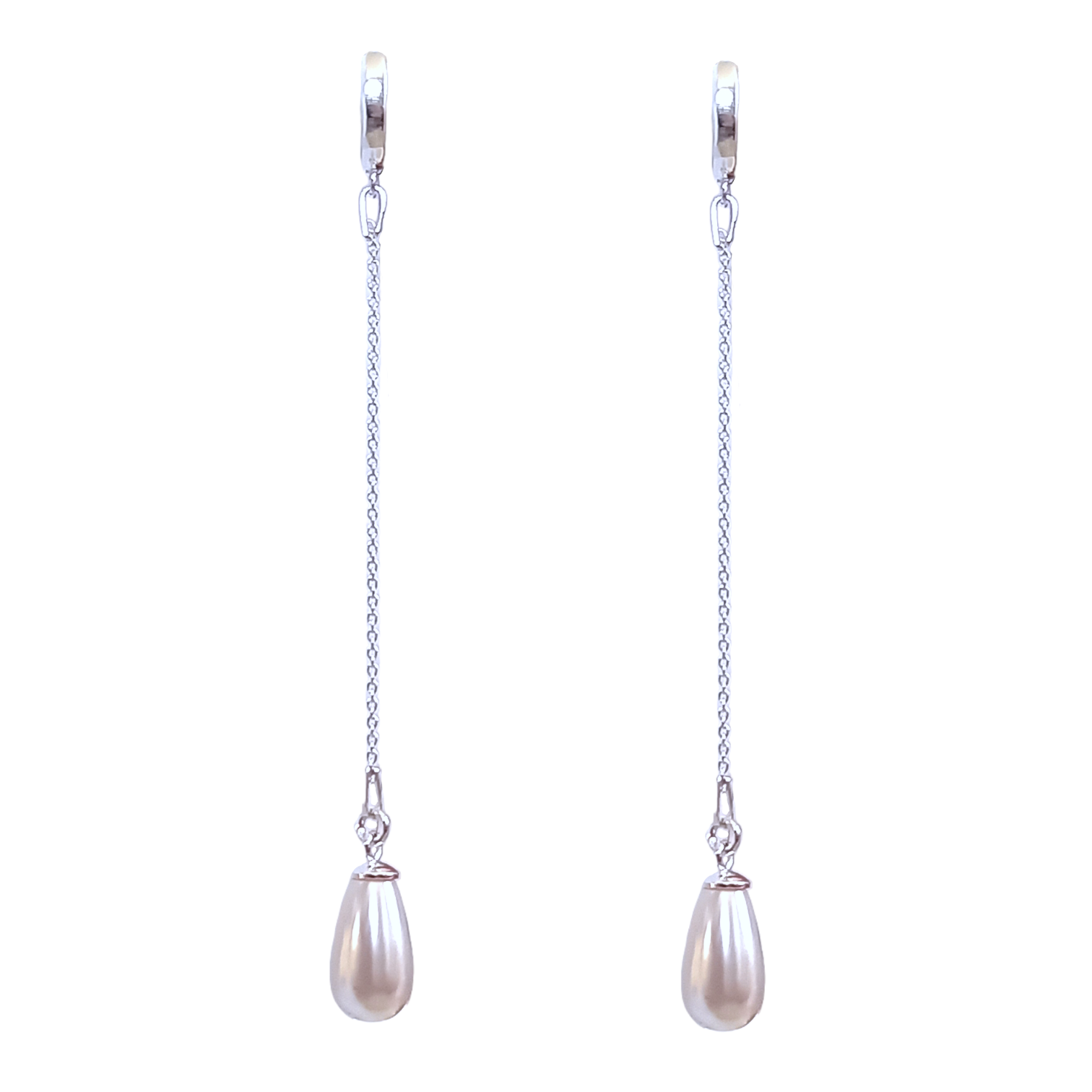 ATROPA Long Pearl Drop Silver Earrings