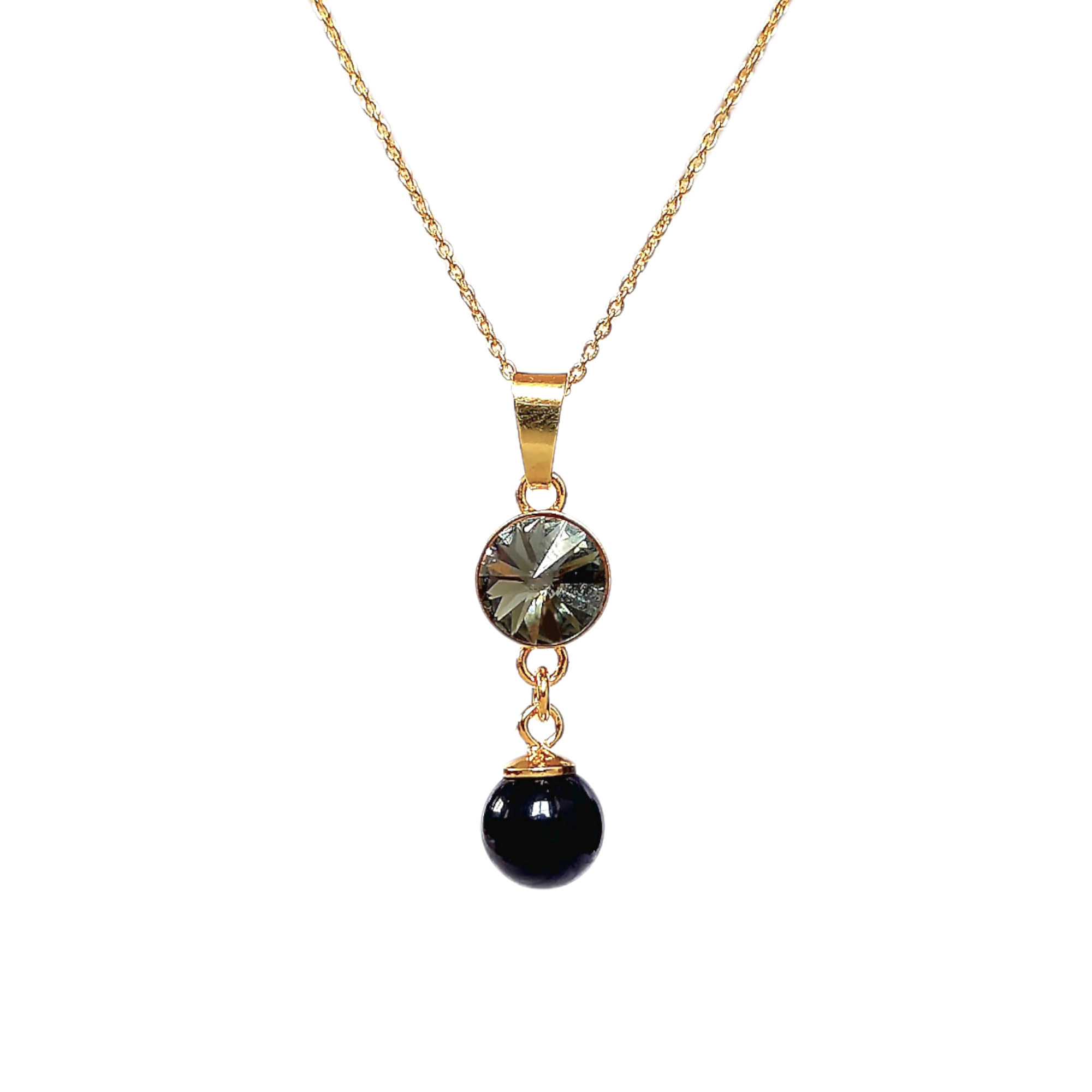 ATROPA Pearl and Crystal Golden Necklace - Twilight