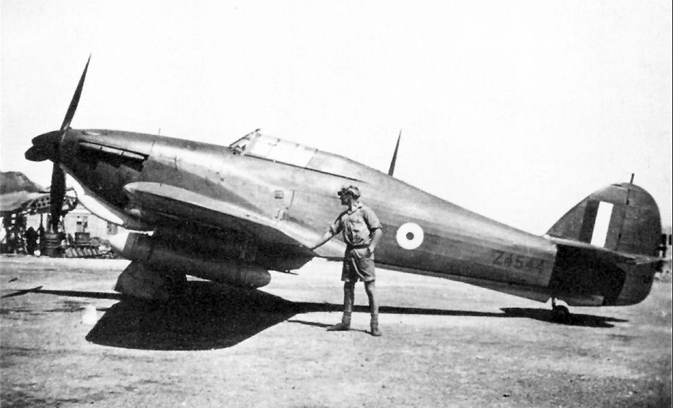 Hurricane Mk I with long Range Fuel Tanks (similar to one flown by Sir Roderic)
