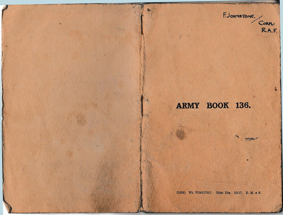 Front Cover of Army Book 136, 1918 used for Wireless Notes by my grandfather when he was training men in the use of airborne wireless