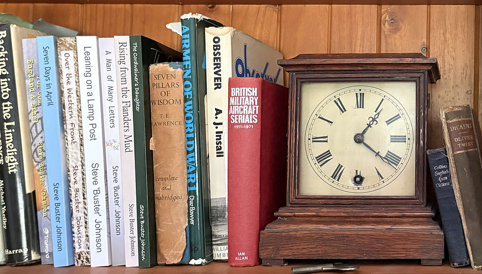 The first seven books written by Steve Buster Johnson (to the right of 'Backing into the Limelight' in the photo)
