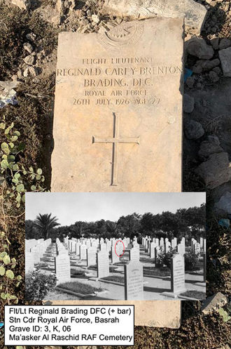 Headstone of WW1 Ace, Flt Lt Reginald Brading DFC (and bar), MiD