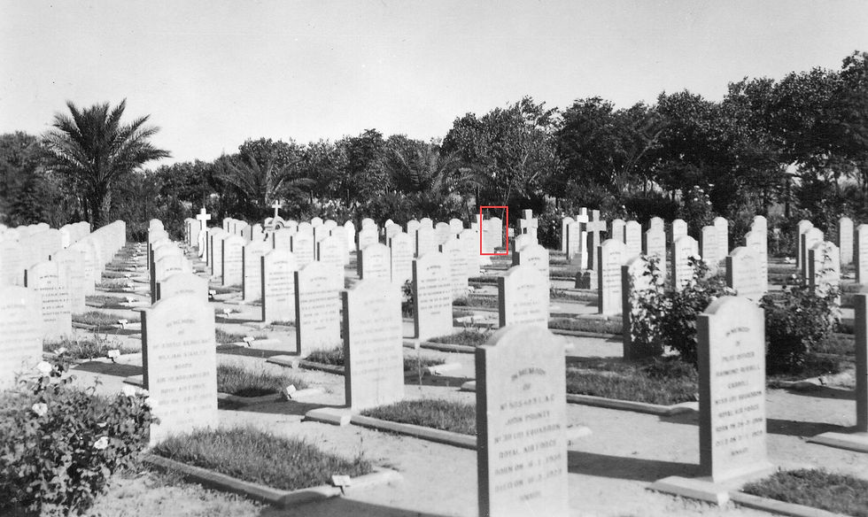 Headstone for Sqn Ldr Jasper Cruikshank, Ma'Asker Al Raschid RAF Cemetery, c1929