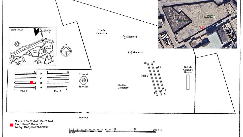 Burial location of Sir Roderic MacRobert at Mosul British War Cemetery, Iraq
