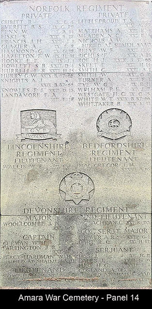 Amara War Cemetery Memorial Panel 14