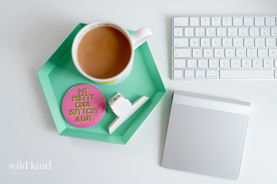 Desk scape with tea.