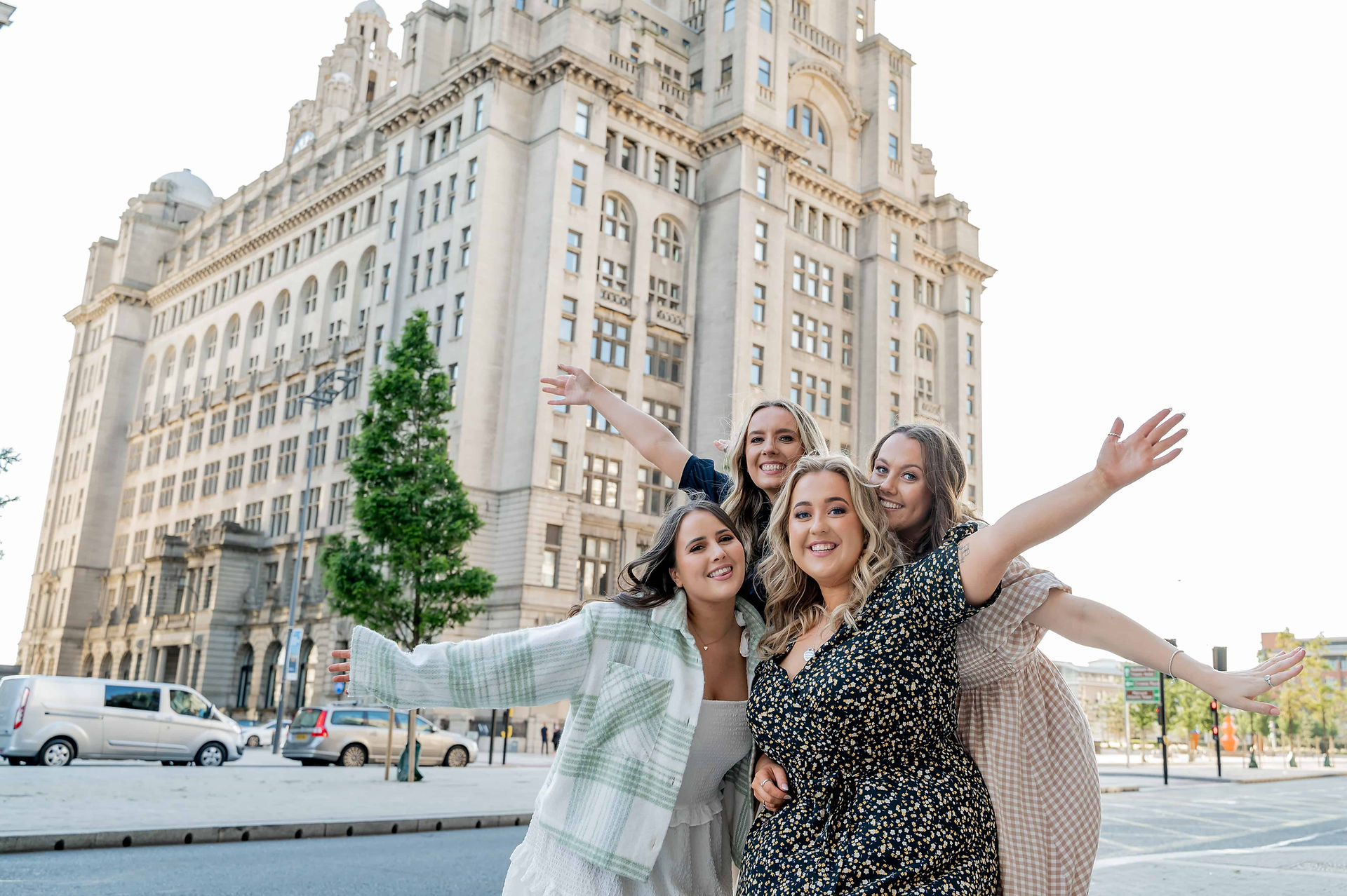 Olivia Hanlon and Girls in Marketing team outside Liver Building.