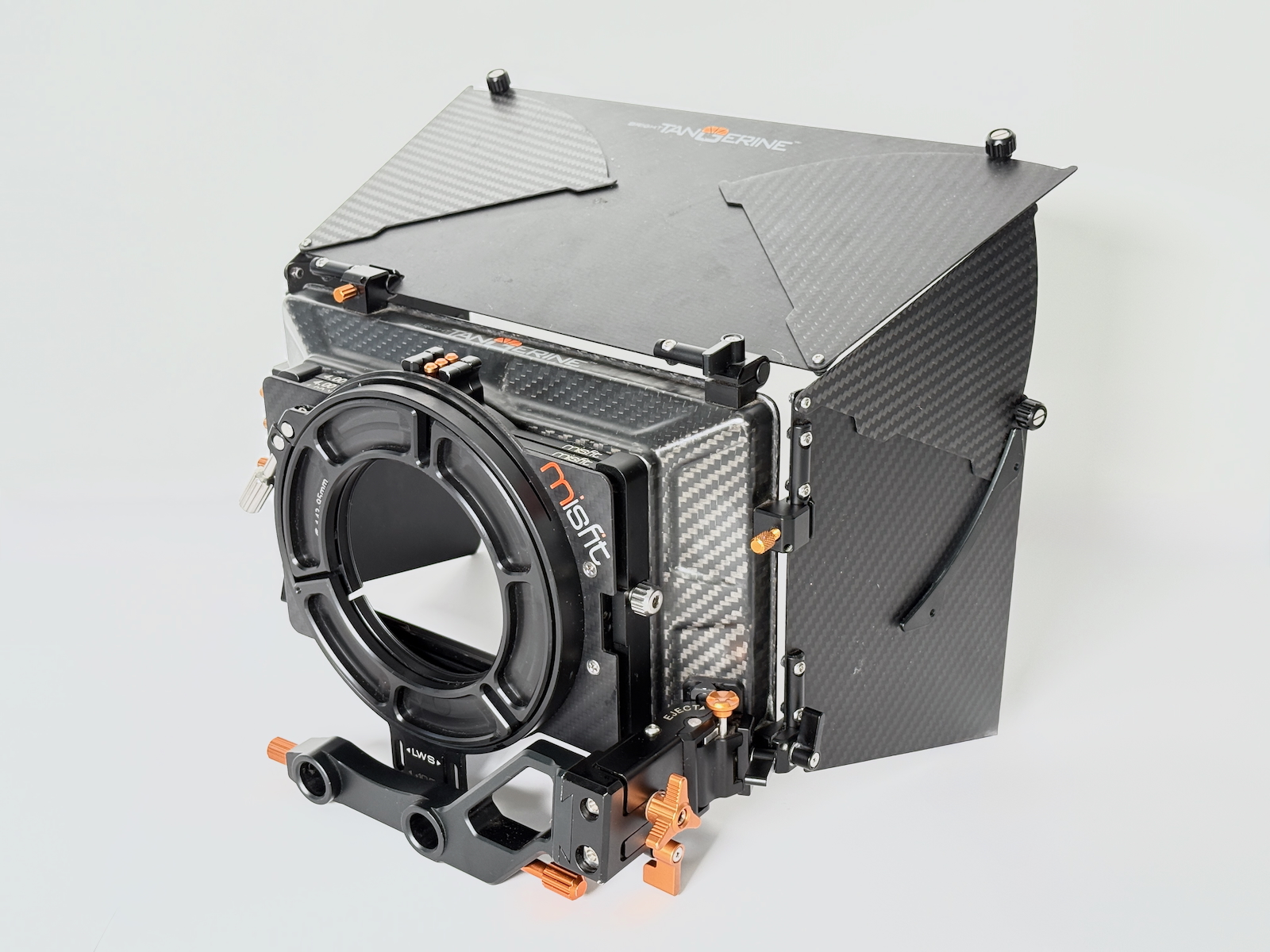 Bright Tangerine Misfit matte box with side and top flags and filter stages
