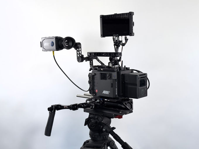 ARRI ALEXA 35 rear three-quarter view with battery, viewfinder and monitor