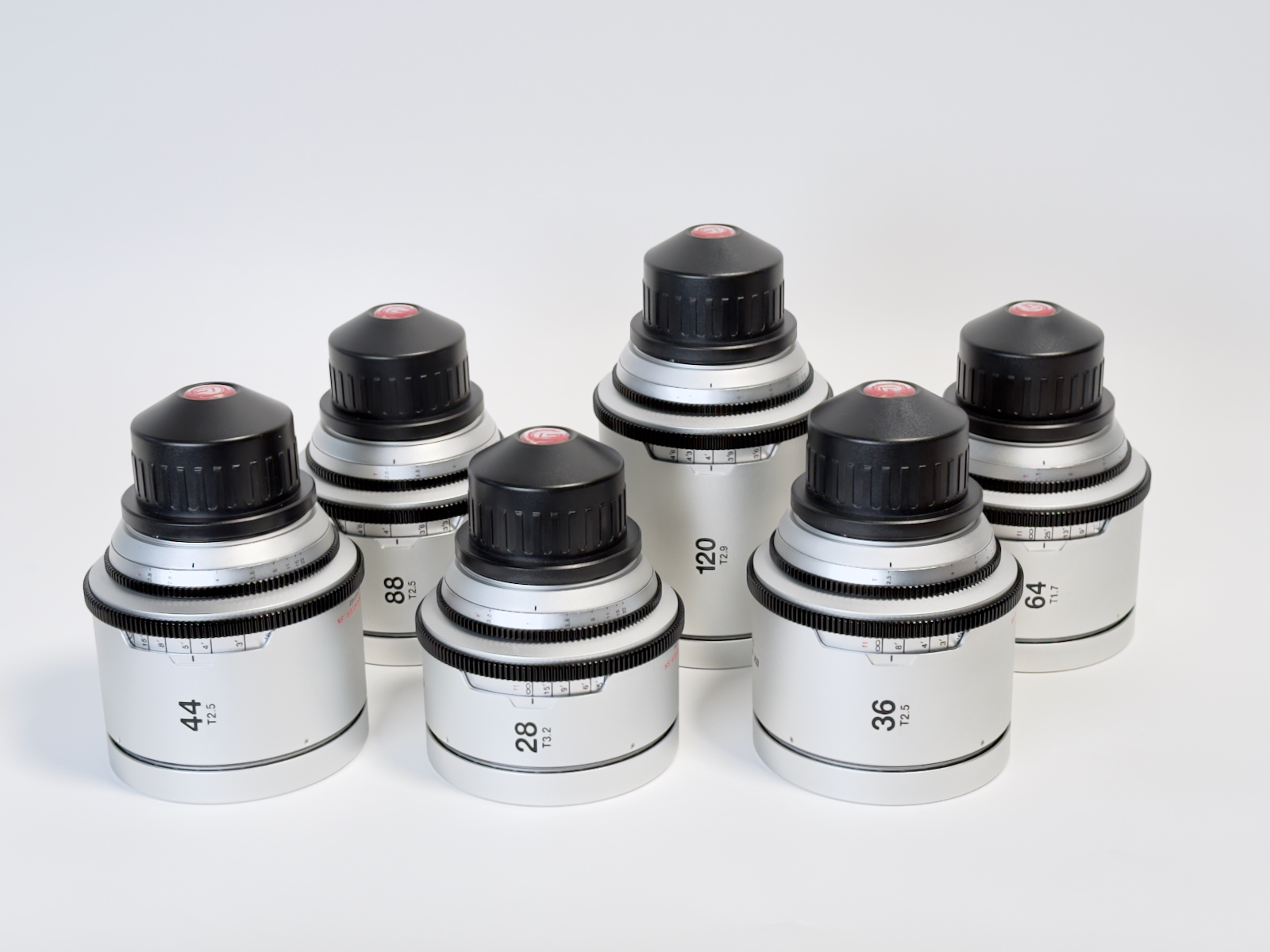 Six GL Optics Mamiya 645N cinema prime lenses