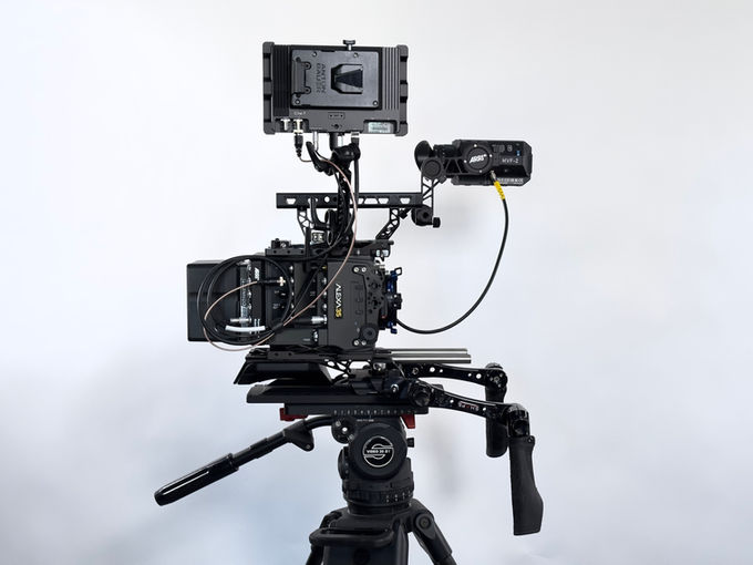 ARRI ALEXA 35 connector side with viewfinder, monitor and support rods
