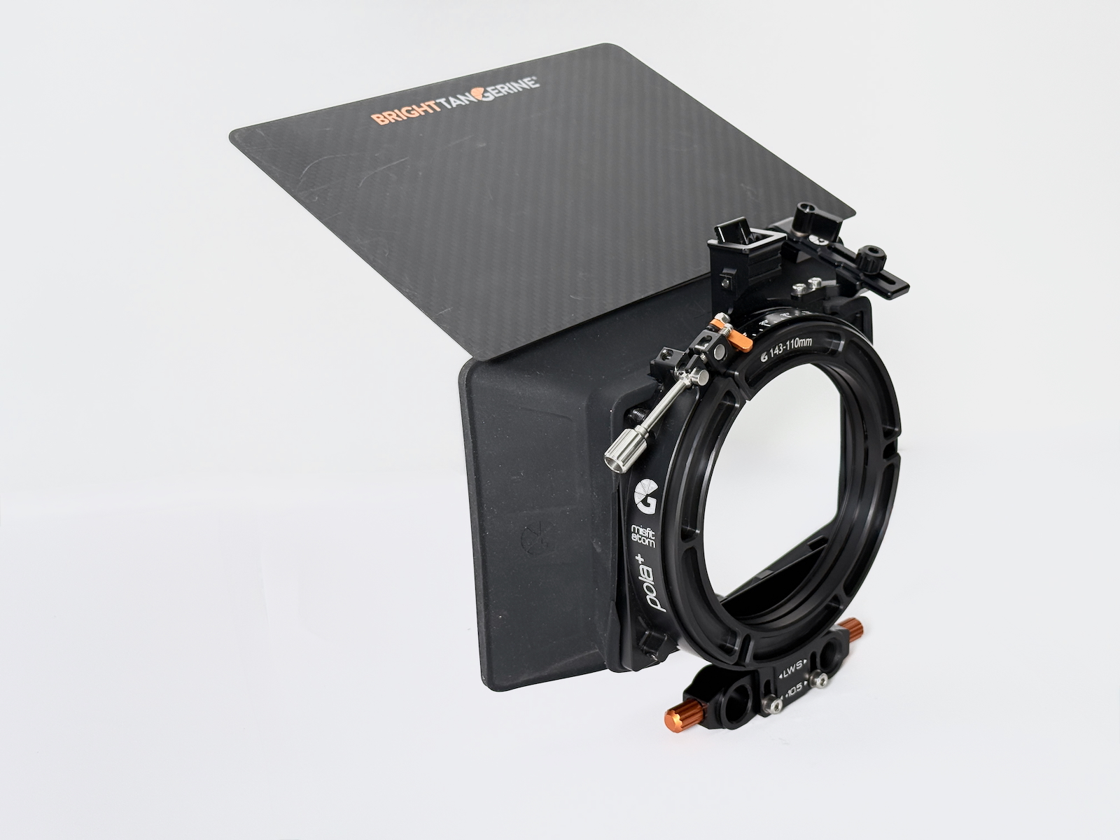 Bright Tangerine Misfit Atom Pola+ matte box and mounting bracket