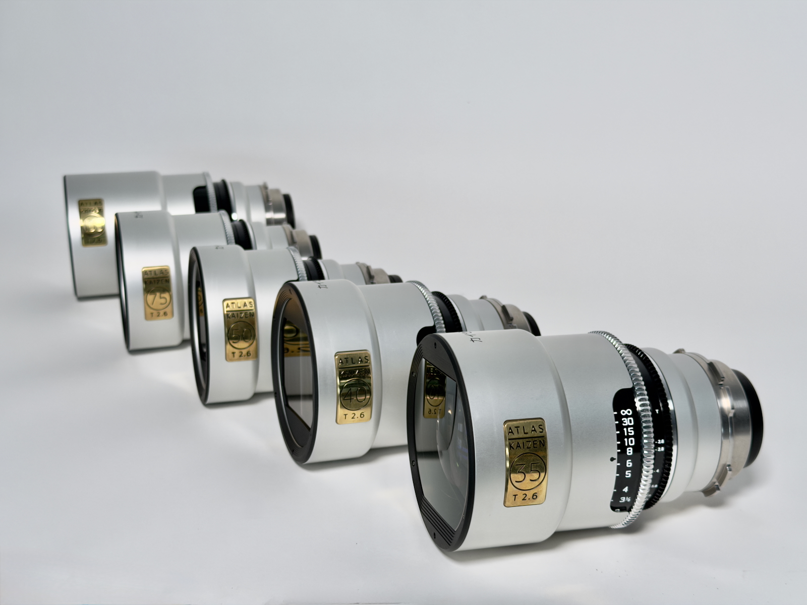 Five Atlas Kaizen 65 anamorphic prime lenses