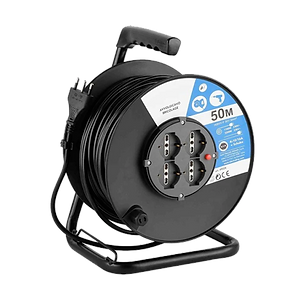 PROLUNGHE ELETTRICHE CON AWOLGICAVO, 50 M, 4 PRESE POLIVALENTI (SCHUKO + 10/16A) SPINA GRANDE 16A, MAX 8200W, CON PROTEZIONE