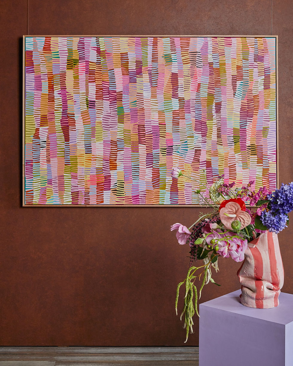 "Run To Paradise" Exhibiting at Greenhouse Interiors, Geelong - August 2025. Photo by Steph Rooney.