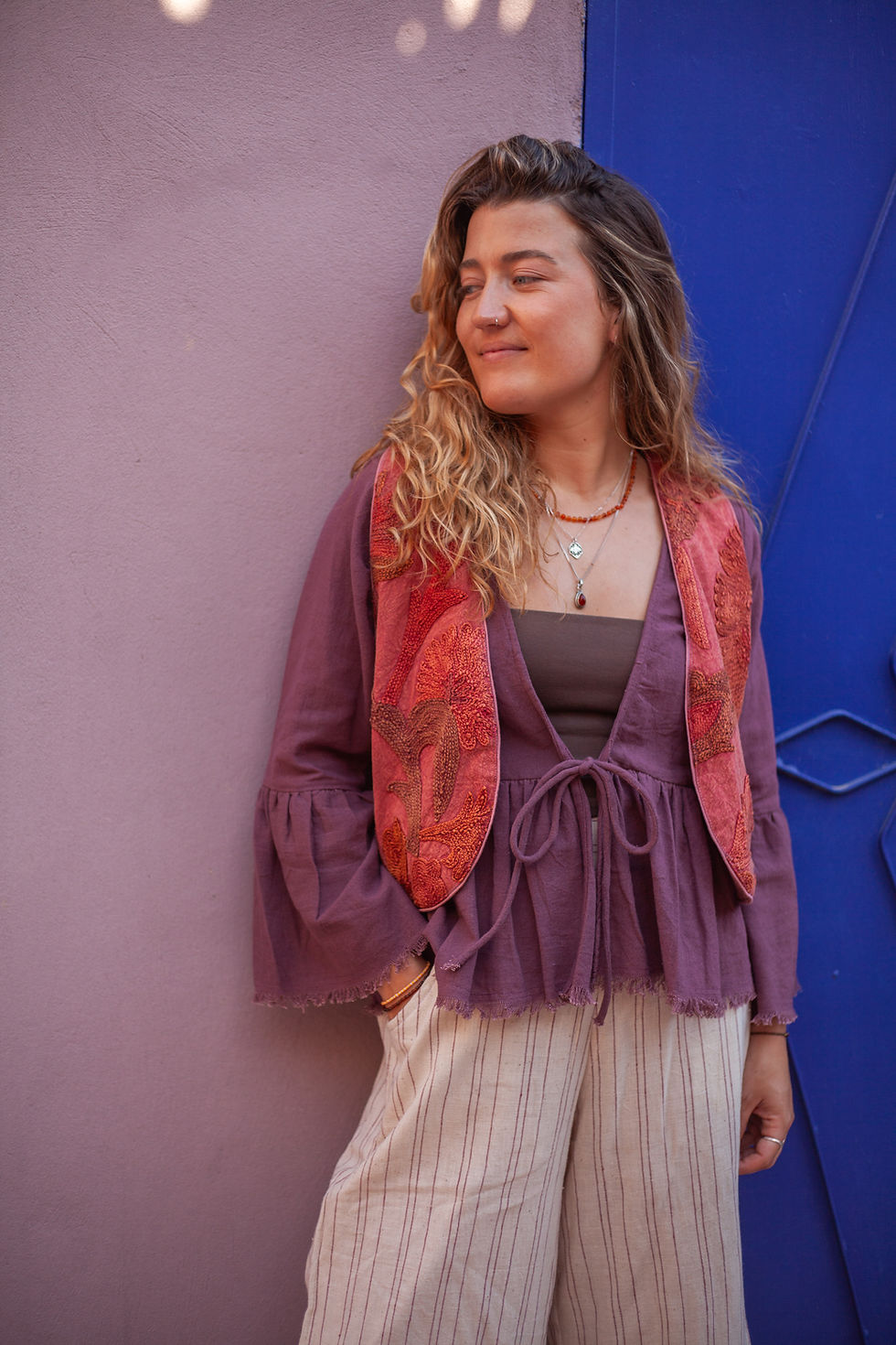 Thumbnail: The Hand Embroidered Petal Whisper Waistcoat | Terracotta