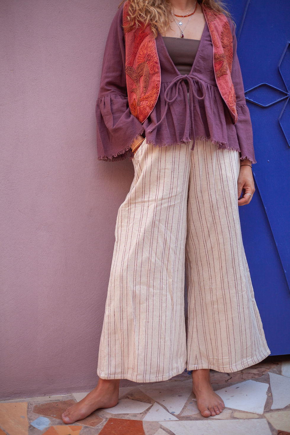 Thumbnail: The Hand Embroidered Petal Whisper Waistcoat | Terracotta