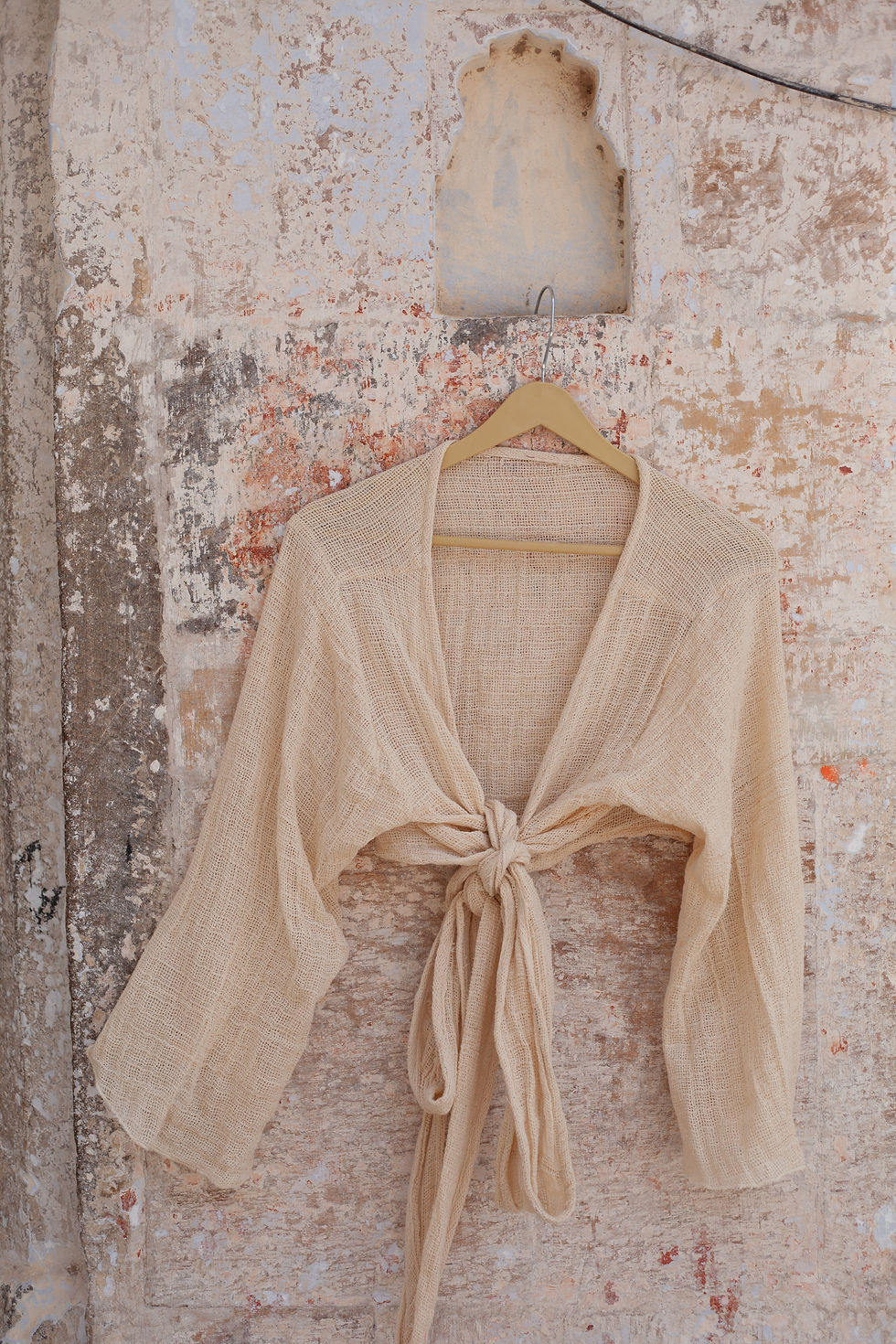 Thumbnail: Cotton Wrap Blouse | Open-weave muslin