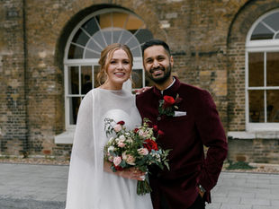 Katharine and Nick at their winter wedding inside Woolwich Works, London.