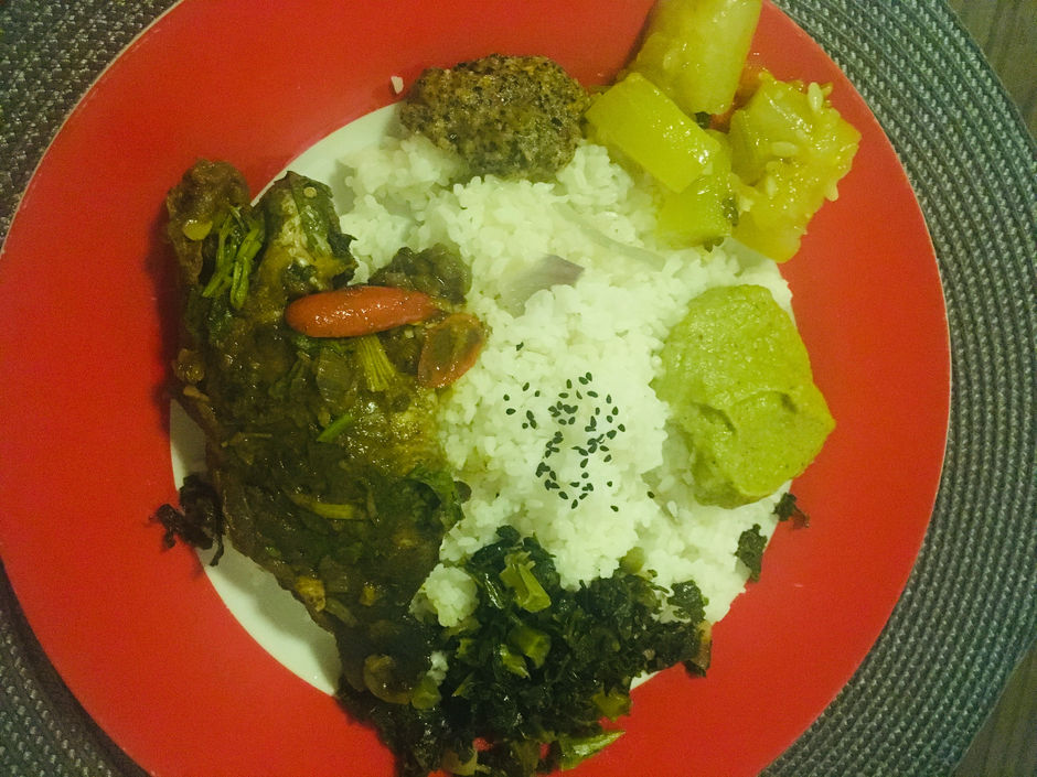 #Broken rice with Bengali dishes