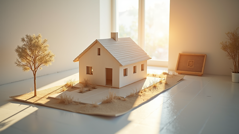 high angle view of modern house model with sunlight and airflow simulation