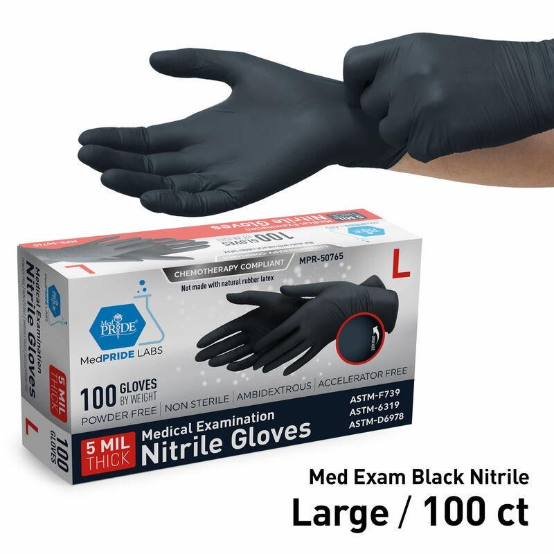Thumbnail: Med Exam Black Nitrile Gloves 100ct