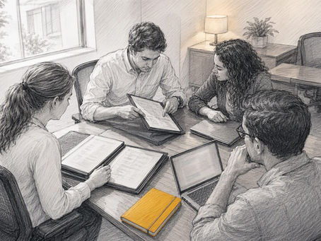 Trainees reviewing insurance underwriting cases