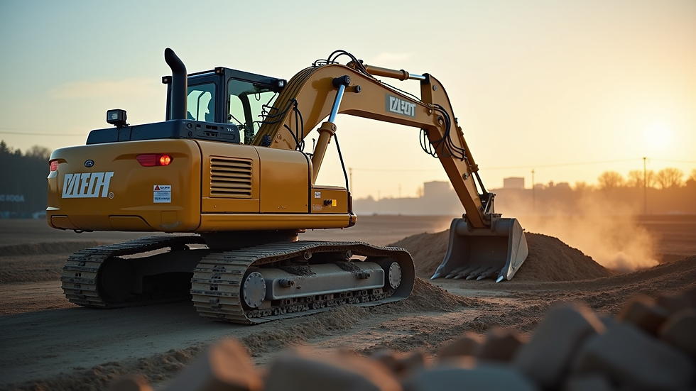 Close-up view of automated earthmoving machinery operating on site