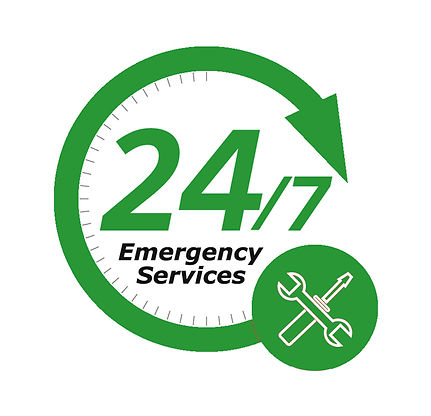 24/7 Emergency Services logo with wrench icon, available around the clock.