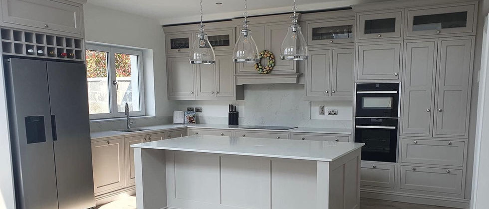 Elegant light gray kitchen design with island