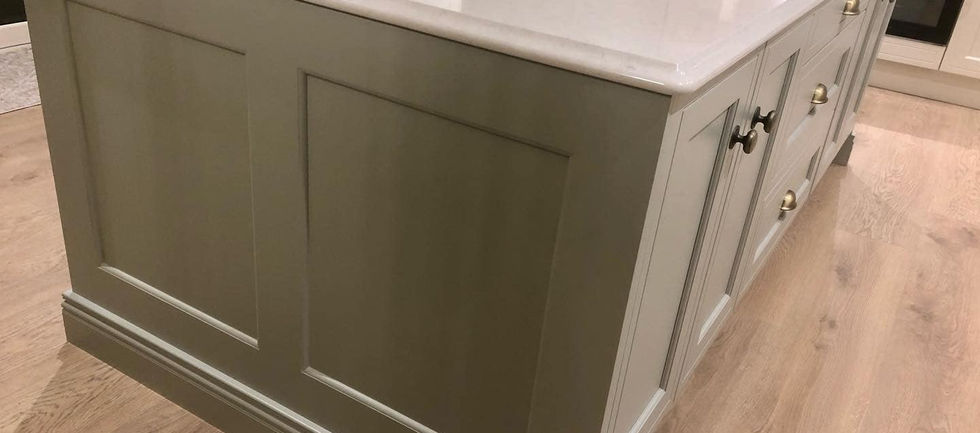 Large kitchen island with white countertop