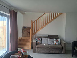 Wooden staircase in living room