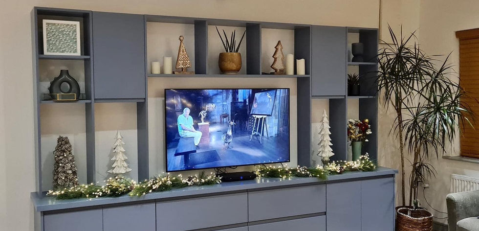 Stylish Elphin fitted TV unit with shelving and drawers